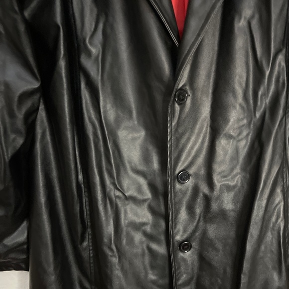 Black Faux Leather Trench Coat Vegan Halloween Gothic Vampire Matrix Punk Sz XXL - Picture 5 of 8